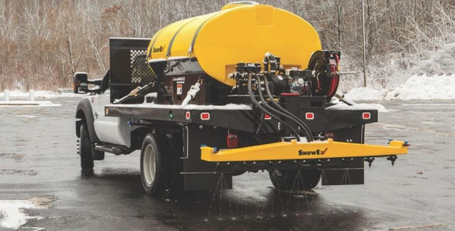 Salt Brine Truck Spreading Brine on Street