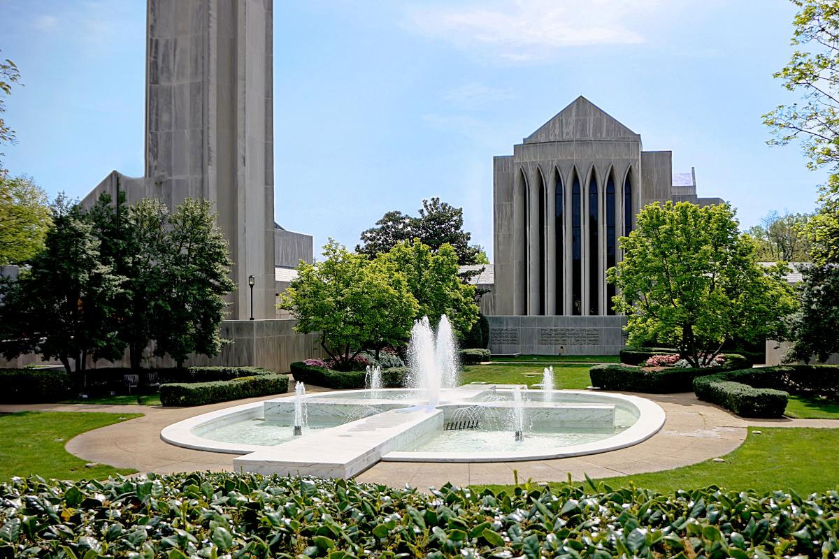 Fountain and courtyard center landscaped by Greenscape.