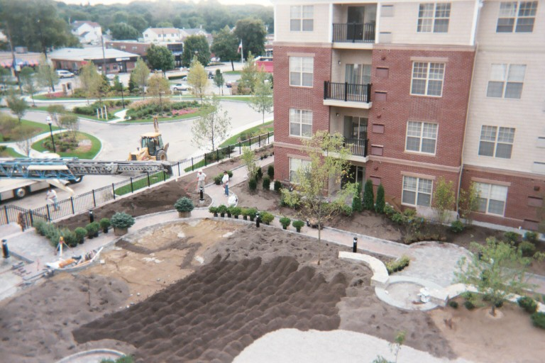 Aerial View of Apartment Complex Landscape Construction